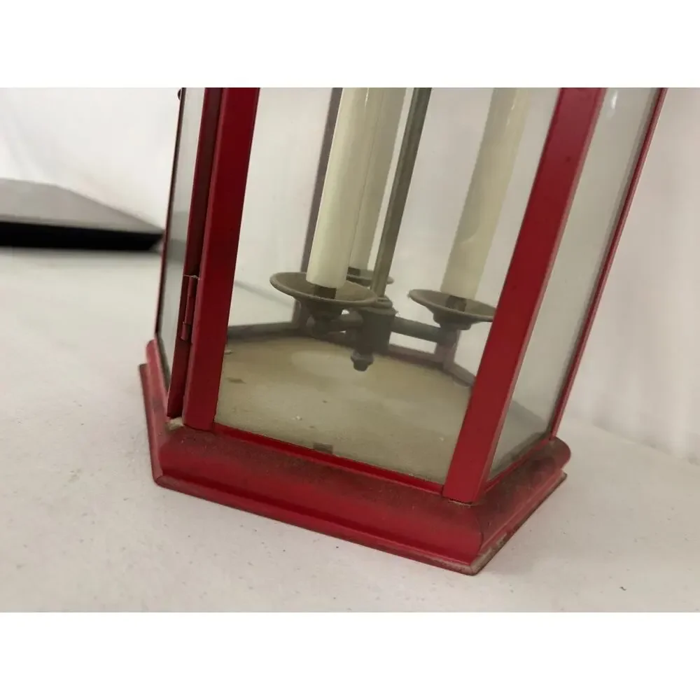 Vtg 1988 Triarch Industries Red Metal Asian Pagoda Hanging Lantern Bell Chimes